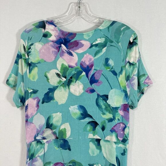 Soft Surroundings Floral Jersey Maxi Dress Womens M Blue Short Sleeve V Neck - Picture 6 of 10